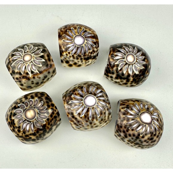 Boho Chic Cowrie Shell Napkin Rings - Set of 6 | Embroidered Ivory Napkin set - Picture 7 of 14